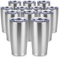 20 oz Tumbler Stainless Steel Tumblers Bulk with Lid Double Wall Insulated Coffee Tumbler Cups for Hot & Cold Drinks Powder Coated Travel Coffee Tumbler Mug Metal (Stainless Steel, 12 pack)