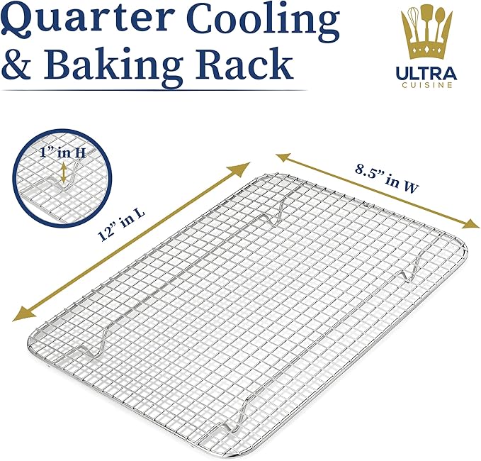 Ultra Cuisine Heavy Duty 100% Stainless Steel Cooling Rack for Cooking and Baking - Baking Rack & Wire Cooling Rack - Fits Quarter and Jelly Roll Sheet Pans - 8.5''x12''' and 10''x14.75''