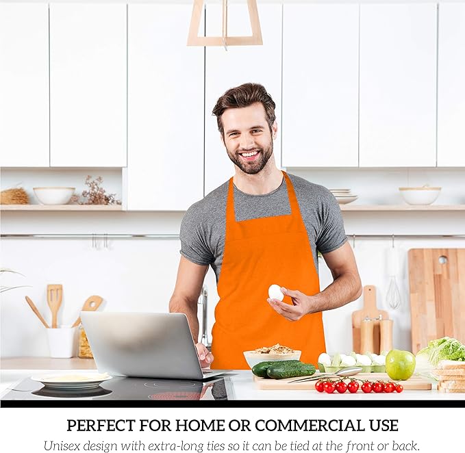 GREEN LIFESTYLE 120 Pack Professional Chef Apron – Grilling Aprons for Men, Waterproof Cooking Apron for BBQ, Work or Restaurant Use, Kitchen Aprons for Women – Orange, No Pockets