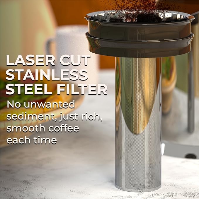 Cafe Du Chateau Stainless Steel French Press Coffee Maker - 34oz Insulated Coffee Press with 4-Level Filtration, BPA Free, Durable Glass, Great for Tea