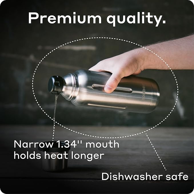 BOBBER 26 oz Stainless Steel Travel Thermos for Hot Drinks – Dishwasher Safe Metal Water Bottle with Cup Lid for Men, Hiking, Travel – Keeps Hot for 36 Hours – BPA-Free, Vacuum Insulated (Matte)