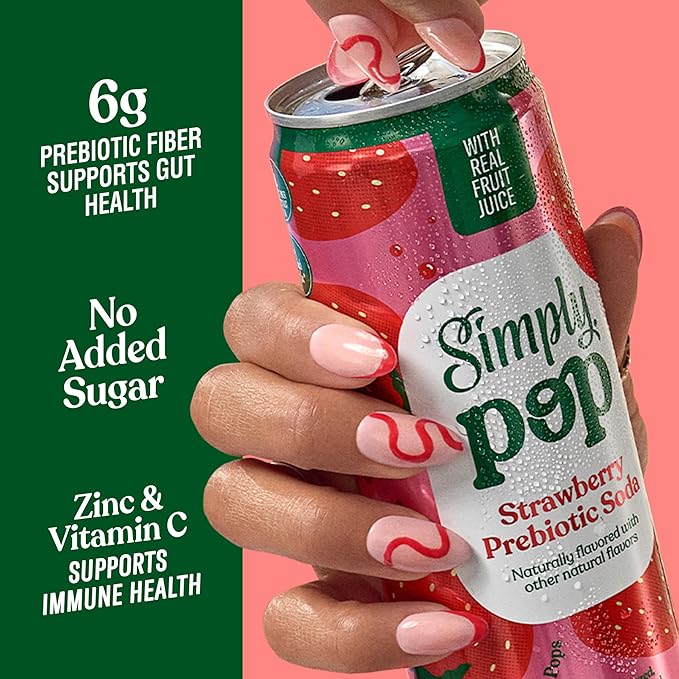 Simply POP Prebiotic Soda Strawberry Cans, 12 fl oz, 12 Pack