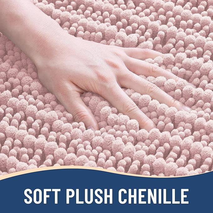 Arotive Luxury Chenille Bathroom Rug Mat, Extra Soft Thick Absorbent Shaggy Bath Rugs, Non-Slip Machine Wash Dry, Plush Bath Mats for Bathroom, Shower and Tub, 24x16, Dirty Pink