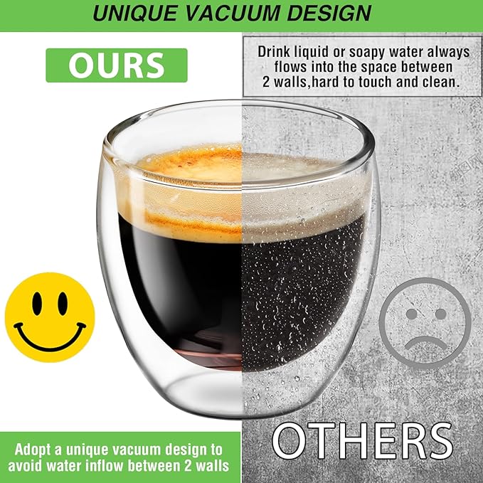Espresso Cups Set of 4, 3 OZ Expresso Shots Glass Cup, Double Walled Glass Coffee Mugs, Espresso Machine Accessories,Insulated Clear Espresso Shot Glasses Cups,Water Won't Enter Between Double Walls