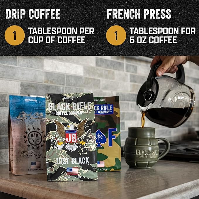 Black Rifle Coffee Company Ground Coffee Medium Roast - Roasted Blend Made from Pure Arabica Beans - Colombian & Brazilian Beans - Veteran Founded & American Made (CAF, 12oz Bag)