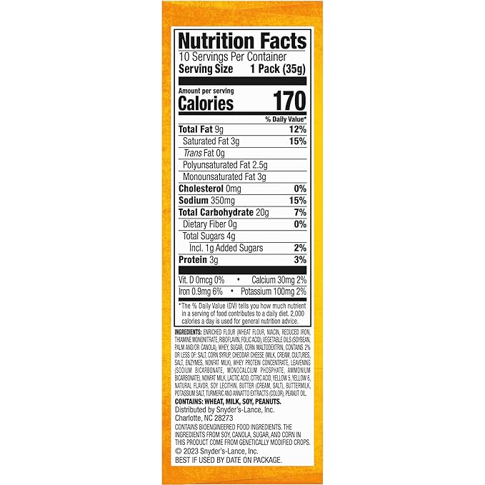 Lance Sandwich Crackers, Toasty Cheddar, 10 Individually Wrapped Packs, 6 Sandwiches Each