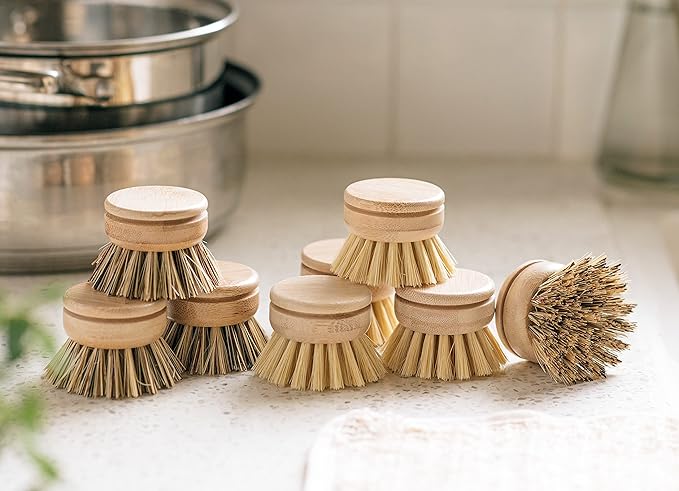 Jungle Culture Firm Bristle Replacement Brush Heads for Eco Dish Brushes • Wooden Kitchen Washing Up Brush Heads Pack of 4 • Interchangeable Bristle Refills • Dish Scrubbers • Zero Waste Cleaning