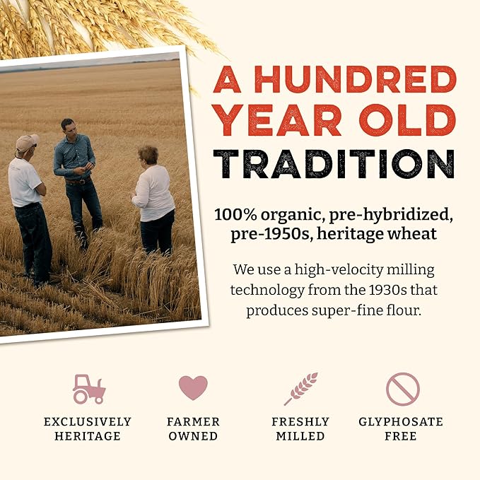 Sunrise Flour Mill USDA Organic Heritage Whole Wheat Pastry Flour - 2 lbs | Great for Gluten Sensitive People | Easier to Digest with Less Bloating | No Bleaching or Bromating | Zero Additives