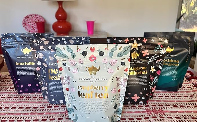 Raspberry Leaf Tea, Loose Leaf Herbal Tea – Supports Pregnancy & Labor Prep, Natural Menstrual Pain Relief – Women's Health – 4.4 oz Resealable Bag (Makes 50 Cups) – The Elegant Elephant