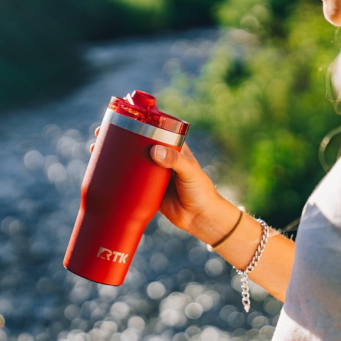 RTIC 20oz Essential Tumbler with Lid, Insulated, Stainless Steel, Metal, Double Wall Vacuum-Insulation, Ceramic Lined, Travel Cup for Iced Coffee, Tea, Hot and Cold Drink, Black Cherry Metallic
