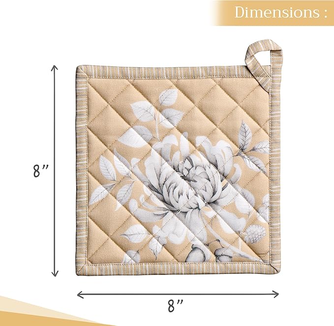 Maison d' Hermine Pot Holders 100% Cotton Heat Resistant Potholders 8" x 8" Hot Pads with Loop BBQ, Cooking, Baking, Grilling, Kitchen, Handling Hot Pans (Pack of 1, Pretty Autumn)