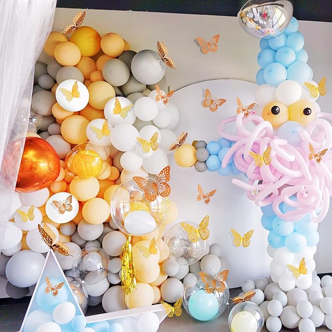 SAOROPEB 3D Butterfly Wall Decor, 48 Pcs 4 Styles 2 Color 3 Sizes, Removable Metallic Wall Sticker Room Mural Decals for Kids Bedroom Nursery Classroom Party Decoration (2 Color)