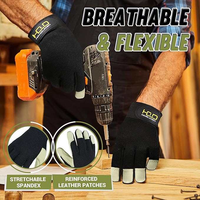 HANDLANDY Work Gloves for Men & Women, Utility Mechanic Working Gloves Touch Screen, Flexible Yard Work Gloves
