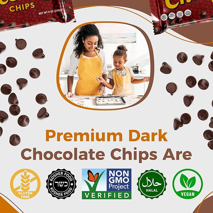 Lieber’s Vegan Semi-Sweet Real Chocolate Chips, 9 oz – Gluten Free, Dairy Free, Kosher Parve, Low Calorie Chocolate Chips for Baking (9 Oz Pack Of 6)