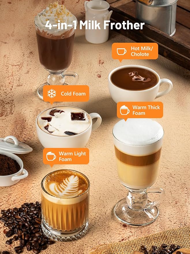 Electric Milk Frother, Automatic Milk Steamer Warm or Cold Foam Maker for Coffee, Cappuccino, Latte, Stainless Steel Milk Warmer with Temperature Controls