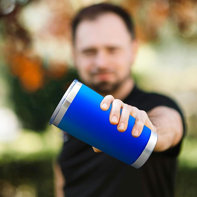 20oz Tumbler Bulk Stainless Steel Tumblers with Lid Vacuum Insulated Double Wall Travel Coffee Mug Powder Coated Tumbler Cup for Hot and Cold Drinks(Dark Blue, 1 pack)