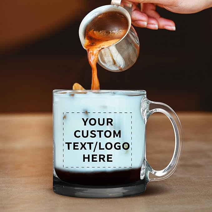Custom Libbey Clear Glass Coffee Mugs 13 oz. Set of 100, Personalized Bulk Pack - Perfect for Coffee, Tea, Espresso, Hot Cocoa, Other Beverages - Black Bottom