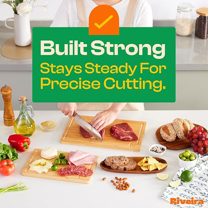 Riveira Bamboo Cutting Boards Versatile and Durable Set: 3 Comfortable Kitchen Boards