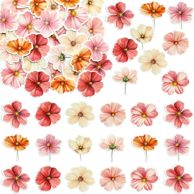 Ephlyn 50Pcs Edible Flower Cupcake Toppers Wafer Paper Spring Bridal Engagement Baby Shower Birthday Party Cupcake Picks Anniversary Party Decorations Supplies Rose Red