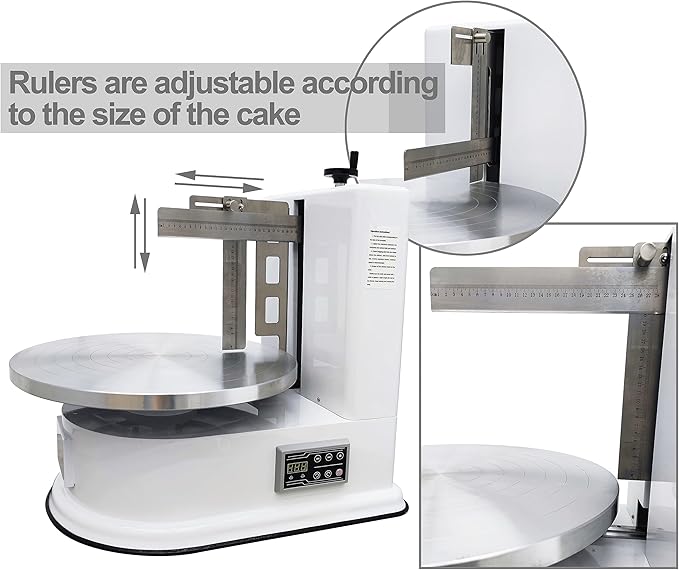 TECHTONGDA Cake Decorating Coating Machine Cream Spreading Automatic Frosting Turntable with Graduated Scraper for 4-16inch Cakes 40-180RPM Rotating Speed White