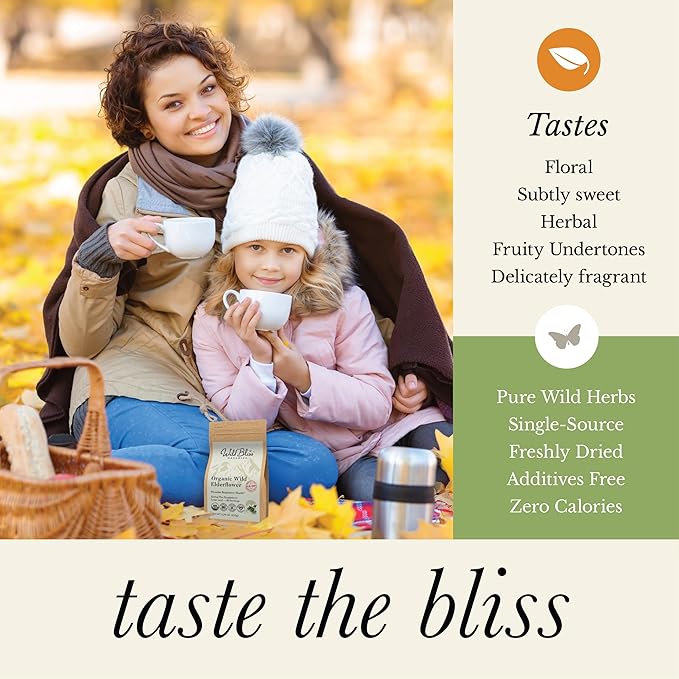 Wild Bliss Organic Elderflower Tea – Immune and Respiratory Support - Caffeine Free Loose Leaf Elder Flowers - 5.29 Ounces - 60 Servings
