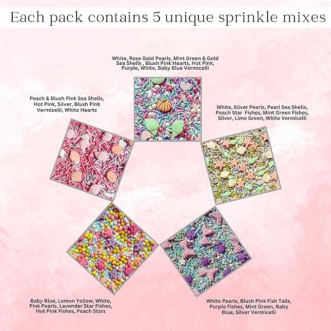 Confect Ocean-Themed Sprinkles Set – 5 Assorted Pastel Edible Sea Shell, Mermaid, starfishes & fish Sprinkle Mixes for Cake, Cupcake & Cookie Decorating –Ocean-Themed Baking Decorations- Vegan, Gluten-Free, Nut-Free, Soy-Free, Dairy-Free, Palm Oil-Free...