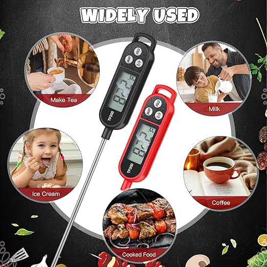 6 Pcs Meat Food Thermometer Food with Probe Water Liquid Instant Read Digital Thermometer Kitchen Cooking Supplies for Cooking BBQ Milk Yogurt (Red,Black)