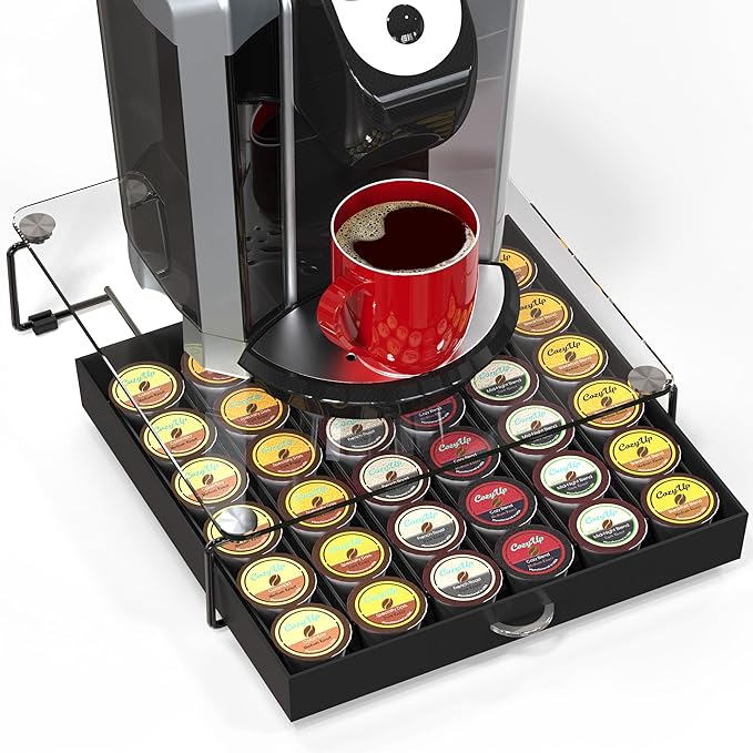 DecoBrothers Crystal Tempered Glass Holder Drawer for 36 Coffee Pods Storage, Black