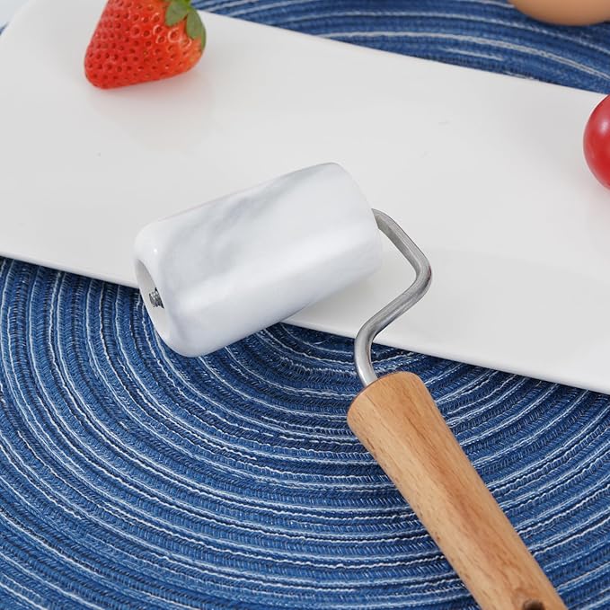 Tianman Small Marble Rolling Pin Pizza Roller, Marble Pastry Roller Non-Stick T-Type, For Cake Baking Tortilla Fudge Pizza Cookies and Other Kitchen Baking Cooking (Type 3 White).