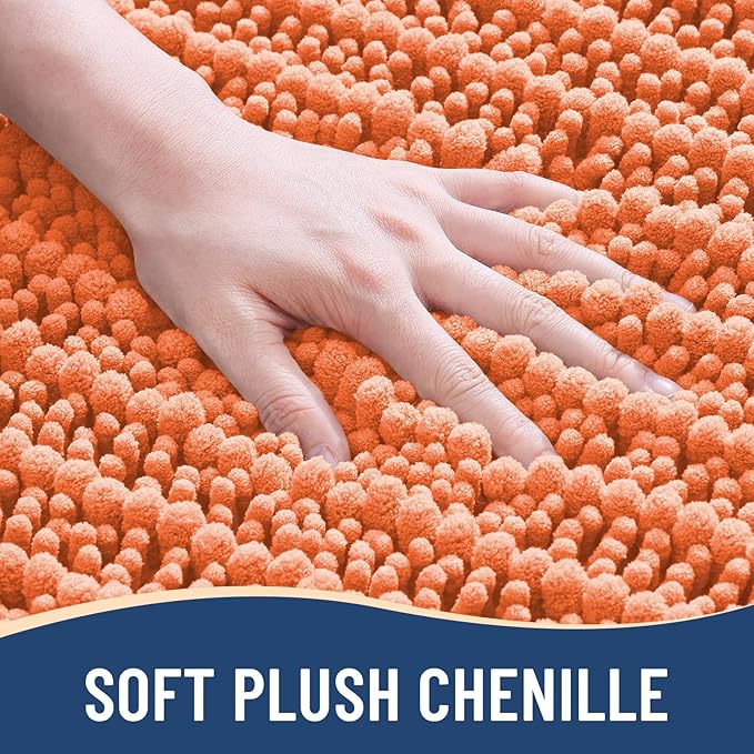 Arotive Luxury Chenille Bathroom Rug Mat, Extra Soft Thick Absorbent Shaggy Bath Rugs, Non-Slip Machine Wash Dry, Plush Bath Mats for Bathroom, Shower and Tub, 30x20, Coral