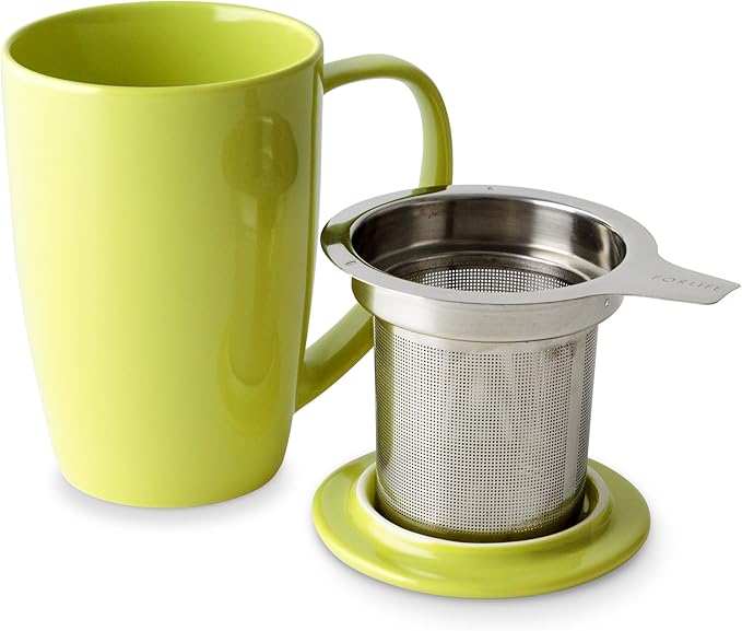 FORLIFE Curve Tall Tea Mug with Infuser and Lid 15 ounces, Lime