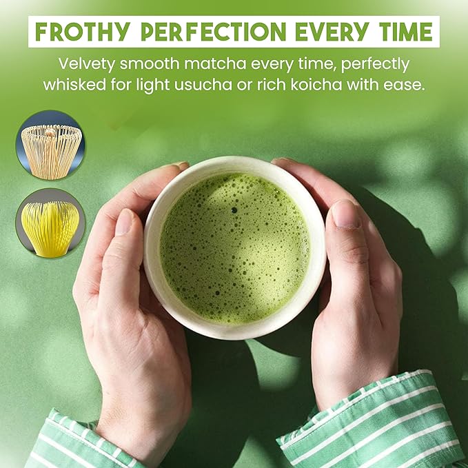HAPPY PATH & CO Matcha Whisks for Japanese Matcha Tea - 100 prong Bamboo & Resin Whisk for Latte | Chasen Matcha Whisk | Traditional & Modern Whisks | Sustainable & Reusable Whisks for Koicha, Usucha