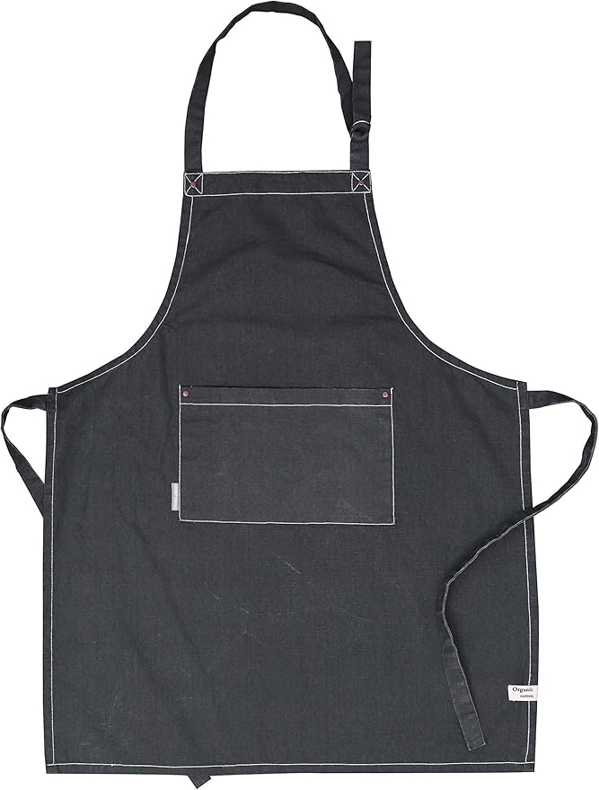 AMOUR INFINI Cotton Solid Aprons for Women with Pocket, Adjustable Strap and Waist Ties Washed Chef Aprons for Cooking, Baking and Gardening (27.5 x 33 Inches - Gray)
