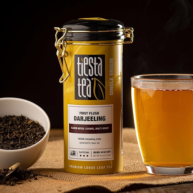 Tiesta Tea - First Flush Darjeeling Black Tea, Loose Leaf, Single Origin Premium Black Tea from India, Pure High-Caffeinated Blend, Makes Hot or Iced & Up to 50 Cups, 4oz Refillable Tin