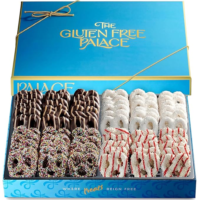 Gluten Free Palace Chocolate Covered Pretzels Gift Basket – Gluten Free Pretzel Chocolate Gifts – Thank You, Corporate, Birthday (4 Flavors)