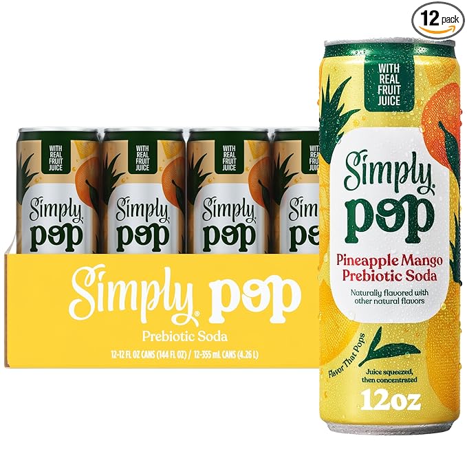 Simply POP Prebiotic Soda Pineapple Mango Cans, 12 fl oz, 12 Pack