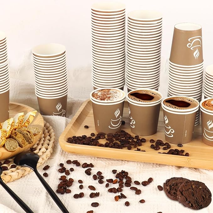 4 oz Paper Coffee Cups - 500 Pack Paper Espresso Cups, Disposable Coffee Cup, Small Paper Cup for Hot or Cold Beverage, Espresso, Capucino for Party, Picnic, Home, Office and Business (Brown)