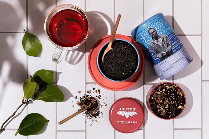 JusTea Black Tea Trio | Stacking Tins Variety Pack with Hand Carved Tea Spoon | Loose Leaf Tea | High Caffeine | Award-Winning | Fair Trade | Non-GMO