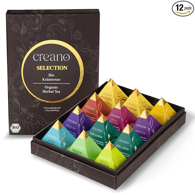 Creano Organic Herbal Tea Gift Set "Organic Herbal Tea" – 12 Pyramid Tea Bags in 9 Different Varieties – 22.5 g*