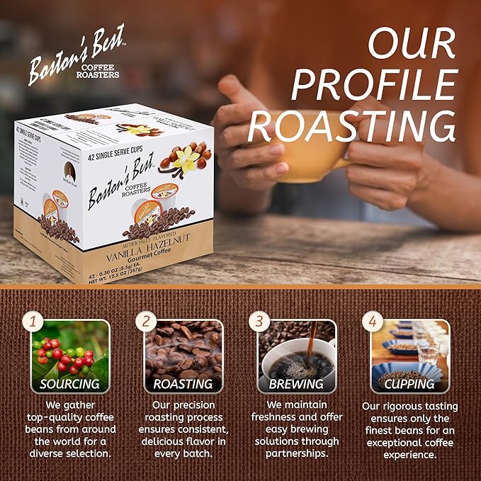Boston’s Best - Vanilla Hazelnut Delicious Medium Roast Coffee, Flavored Gourmet Compatible with Keurig Coffee Maker, 1 Count (42 Single Serve Cups)