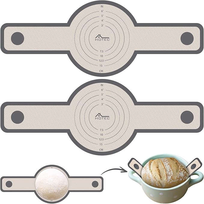 HOTEC Silicone Bread Sling for Dutch Oven - 2 Pack Non-Stick Baking Mat with Long Handle Easy to Transfer Sourdough Bread, Reusable Heat Resistant to 500°F/260°C Dutch Oven Liners Baking Supplies