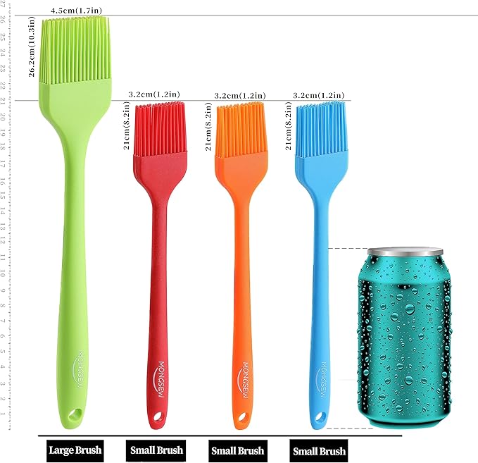 4PCS Silicone Basting Pastry Brush, MONGSEW Heat Resistant Food Brush Spread Oil Butter Sauce for BBQ Grill Baking Kitchen Cooking, BPA Free, Dishwasher Safe (Multicolor, 4 Pcs)