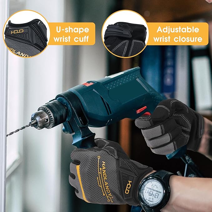 HANDLANDY Work Gloves for Men & Women, Utility Mechanic Working Gloves Touch Screen, Flexible Yard Work Gloves