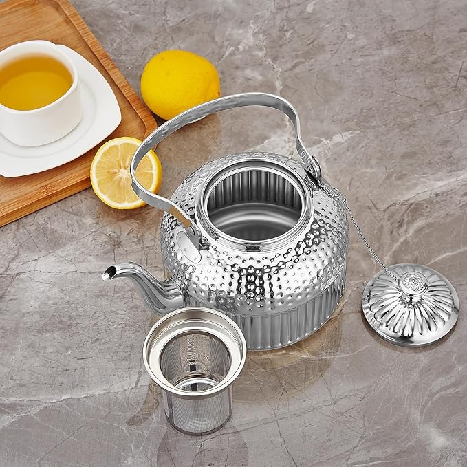 SANQIAHOME Antique 1.5L (50Oz) Stainless Steel Teapot with Infuser Silver