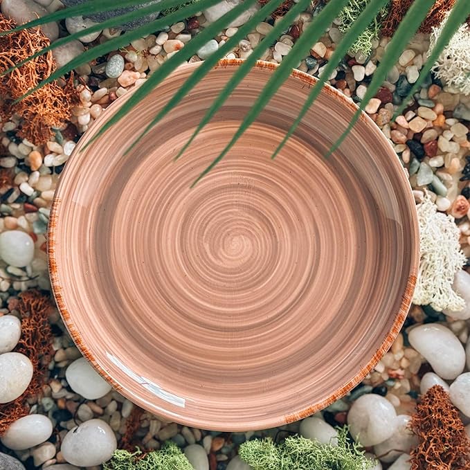 Mora Ceramic Helix Swirl Dinner Plates Set of 6, 10in Modern Spiral Porcelain Dish Dinnerware for Kitchen, Serving & Restaurants - Dishwasher, Microwave, Freezer, Oven Safe Dishware - Earth Colors