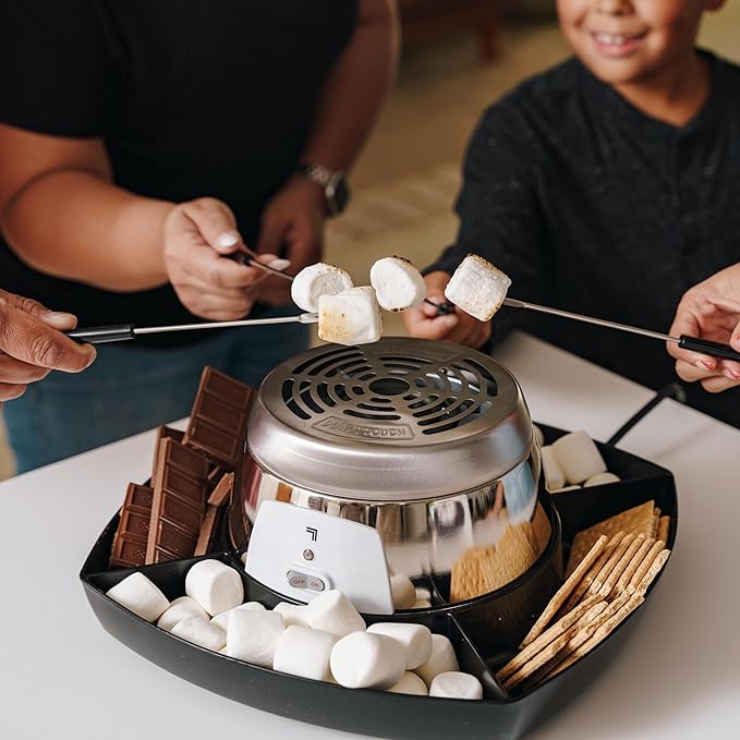 Sharper Image Electric S’mores Maker – 6 Marshmallow Roasting Sticks & Serving Tray Station| Indoor Smores Kit| Kids & Family Party Activity| Kitchen Gadget| Movie Night, Sleepover, Housewarming Gift