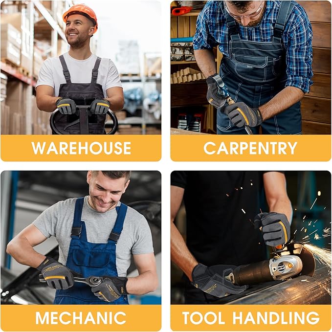 HANDLANDY Work Gloves for Men & Women, Utility Mechanic Working Gloves Touch Screen, Flexible Yard Work Gloves