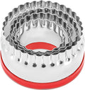 4-Pieces Fluted Round Cookie Cutters, Metal Circle Biscuit Cutters Set, Wave Cookies Cutter with Fluted Edge, Unique Design with Protective Red Top PVC