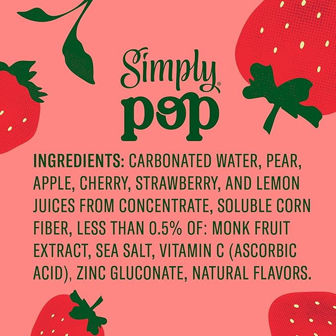 Simply POP Prebiotic Soda Strawberry Cans, 12 fl oz, 12 Pack
