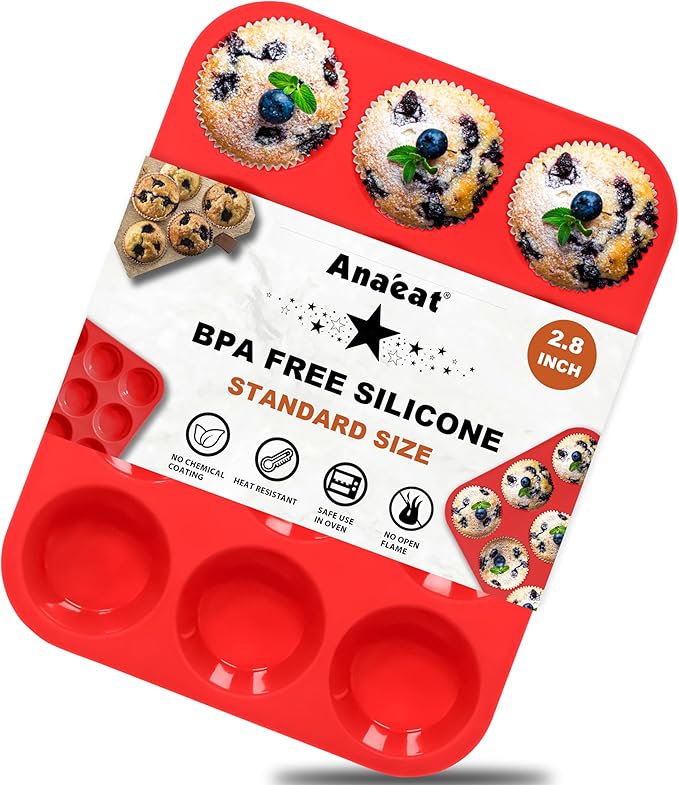 Anaeat Silicone Muffin Pan - Regular 12 Cups Cupcake Tray, Non-Stick Silicone Baking Molds for Making Muffin Cakes, Cupcake, Chocolate, Bread,Tart and Desserts, Just Pop Out